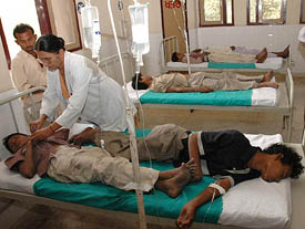 Migrant labourers being treated at the Civil Hospital in Jalandhar on Thursday. 