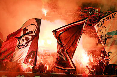 Paris Saint-Germain's fans celebrate during the Champions League Group H soccer match
