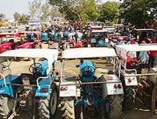Tractors lined up at the tractor market on the Ferozepore- Ludhiana Road in Moga on Sunday