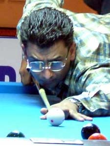 Dharminder Lilly of Punjab in action at the fourth ONGC National 9-Ball Pool Championship