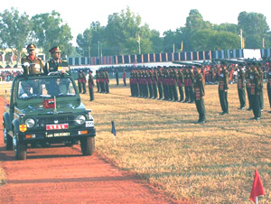 Chief of Army Staff Gen N.C. Vij supervises tank formations somewhere in the northern sector on Thursday.