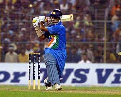 Yuvraj Singh hits a four during his quick-fire knock of 78