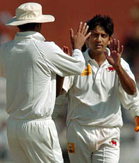 Board President's XI captain Sairaj Bahutule celebrates after dismissing Jacques Rudolph of South Africa during the three-day match in Jaipur 