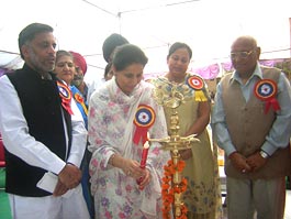 Patiala MP Preneet Kaur lights a lamp on the occasion of 100th anniversary celebration function of Government Victoria Girls Senior Secondary School in Patiala 