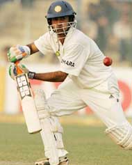 Gautam Gambhir in action on the third day of the first Test