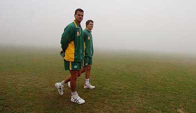 South African players J. Rudolph and Zanger De Bruyn having a stroll in the Green Park stadium