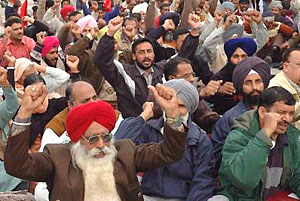 Members of the Punjab State Electricity Board Joint Forum stage a dharna in front of the Deputy Commissioner�s office in Jalandhar on Tuesday against dismantling of the PSEB.
