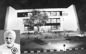 Dr Rachhpal Singh Aujla (in box) and the Kala Bhavan building at Punjabi University, Patiala