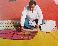 Expert conservationists from National Museum, New Delhi, busy restoring the priceless Le Corbusier tapestries that were removed from the courtroom of Punjab and Haryana High Court Chief Justice in July this year.