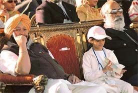 The Punjab Chief Minister, Capt Amarinder Singh , his grand-daughter and a guest watch the Indo-Pak Punjab polo match in Patiala on Wednesday.