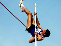 Mohammad Ayub performs in the pole vault event, in which he won gold