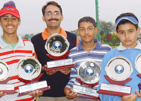 The CGA Golf Range golfers with the winners trophy in the Pitch and Putt Golf Tournament at the Chandigarh Golf Range on Saturday