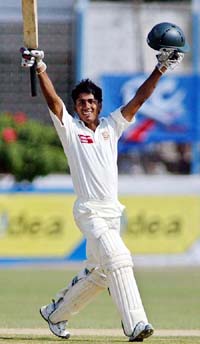 Bangladesh batsman Mohammad Ashraful celebrates after completing his century on the third day of the second Test match against India in Chittagong on Sunday.