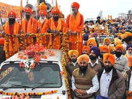 The Panj Pyaras head a massive nagar kirtan procession to Fatehgarh Sahib. The nagar kirtan was organised to observe the 300th year of the martyrdom of the Sahibzadas of the 10th Sikh master, Guru Gobind Singh, in Banur on Wednesday.