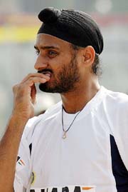 Harbhajan Singh attends a practice session at Chittagong stadium in Bangladesh on Wednesday. 
