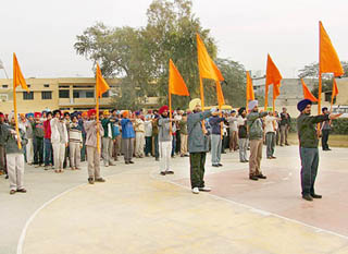Sikh youths take pledge at a three-day camp in Moga on Thursday.