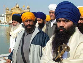 Baba Harnam Singh, acting Jathedar of Damdami Taksal, at the Golden Temple in Amritsar
