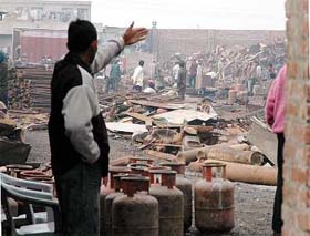 A large number of condemned LPG cylinders are seen in a scrap yard at Mandi Gobindgarh