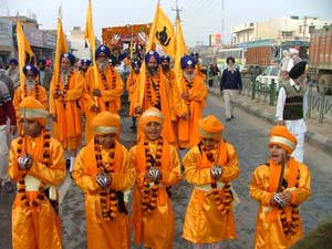 A nagar kirtan organised on the occasion of the birth anniversary of Guru Gobind Singh in Bathinda on Tuesday