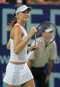 Slovak Republic's Daniela Hantuchova celebrates her victory over USA's Meghann Shaughnessy