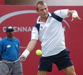 Tomas Zib in action during the semifinal match against Paradorn Srichaphan in Chennai Open