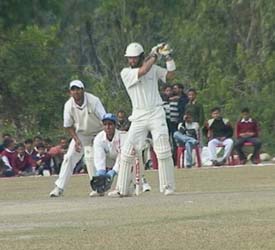 Paras Dogra of Himachal Pradesh plays a shot in their one-day Ranji Trophy match against Haryana at Nadaun in Hamirpur