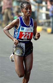 Mulu Seboka, of Ethiopia participates in the "International Marathon 2005" in Mumbai