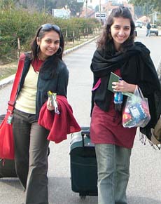 Students of the National School of Arts, Lahore, cross over to India through Wagah post