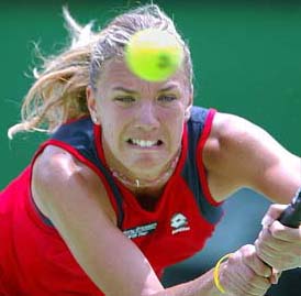 Czech Republic's Michaela Pastikova in second round action against top seed Lindsay Davenport of the USA at the Australian Open on Thursday