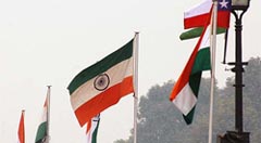 One of the Tricolours flutters, but upside down, along Rajpath in New Delhi on Friday, as rehearsals for the Republic Day parade is on.