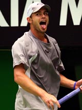 Andy Roddick of the USA reacts after playing a shot during his third round match against Austria's Jurgen Melzer, the 32nd seed, at the Australian Open tennis tournament 