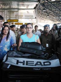 Sania Mirza arrives at Sahar airport in Mumbai on Sunday