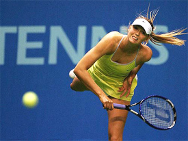 Maria Sharapova of Russia serves against Venezuela's Maria Vento-kabchi 