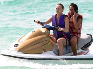 Former Swiss tennis champion Martina Hingis a jet scooter with her manager Lisa Chaffey in Pattaya