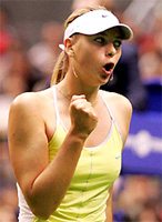 Russia�s Maria Sharapova reacts after winning a point against Japan�s Shinobu Asagoe during their semifinal match at the Pan Pacific Open in Tokyo on Saturday