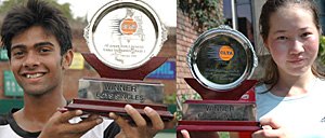 India�s Jeevan Nedunchezhiyan and Kazakhstan�s Amina Rakhim, who won the boys and girls singles titles, respectively, at the SAIL ITF Grade 3 Junior Tennis Tournament which concluded at the CLTA Stadium in Chandigarh on Friday.