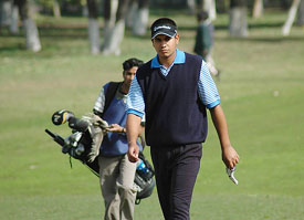 Gaganjeet Bhullar comes out after winning the Royal Challenge Samarvir Sahi Amateur Golf Championship by the margin of a one stroke in Chandigarh