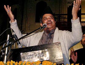 Pakistani qawwal Farid Ayaz makes a musical offering at Old Moti Bagh Palace on Friday.