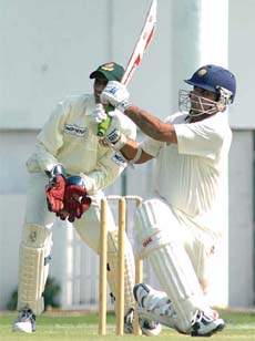 Sourav Ganguly in action against Bangladesh Board's XI during the Duleep Trophy match in Nagpur