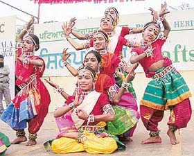 Young dancers from Orissa perform at the Crafts Mela in Patiala on Thursday