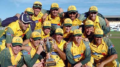 The jubilant Australian cricket team poses after winning the series