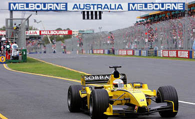Jordan�s Formula One driver Narain Karthikeyan heads onto the track from the pit lane during the Australian Grand Prix 