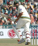 Pakistan captain Inzamam-ul-Haq executes a shot during the first day�s play of the first Test in Mohali on Tuesday. 
