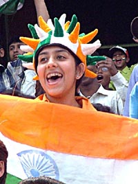A young fan in Tricolour cap during the second Test