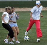Maria Sharapova of Russia plays soccer at the Pacific Life Open in Indian Wells