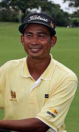 Thaworn Wiratchant of Thailand is all smiles after winning the Indonesia Open golf tournament at Cengkareng Golf Club in Jakarta
