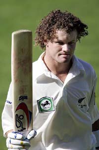 New Zealand's Hamish Marshall leaves the field after he was out for 160 against Sri Lanka on the second day of the cricket test at McLean Park, Napier