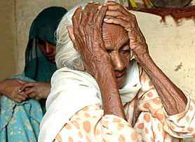 Jagir Kaur with her granddaughter at Malikpur Taparian village in Ropar district on Thursday. 