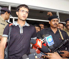 Sourav Ganguly talks to mediapersons after his arrival at the Kolkata airport on Wednesday