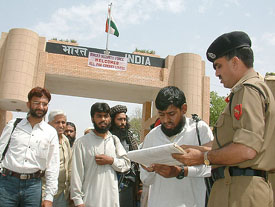 Pakistani prisoners being repatriated at the Wagah joint checkpost in Amritsar on Thursday.